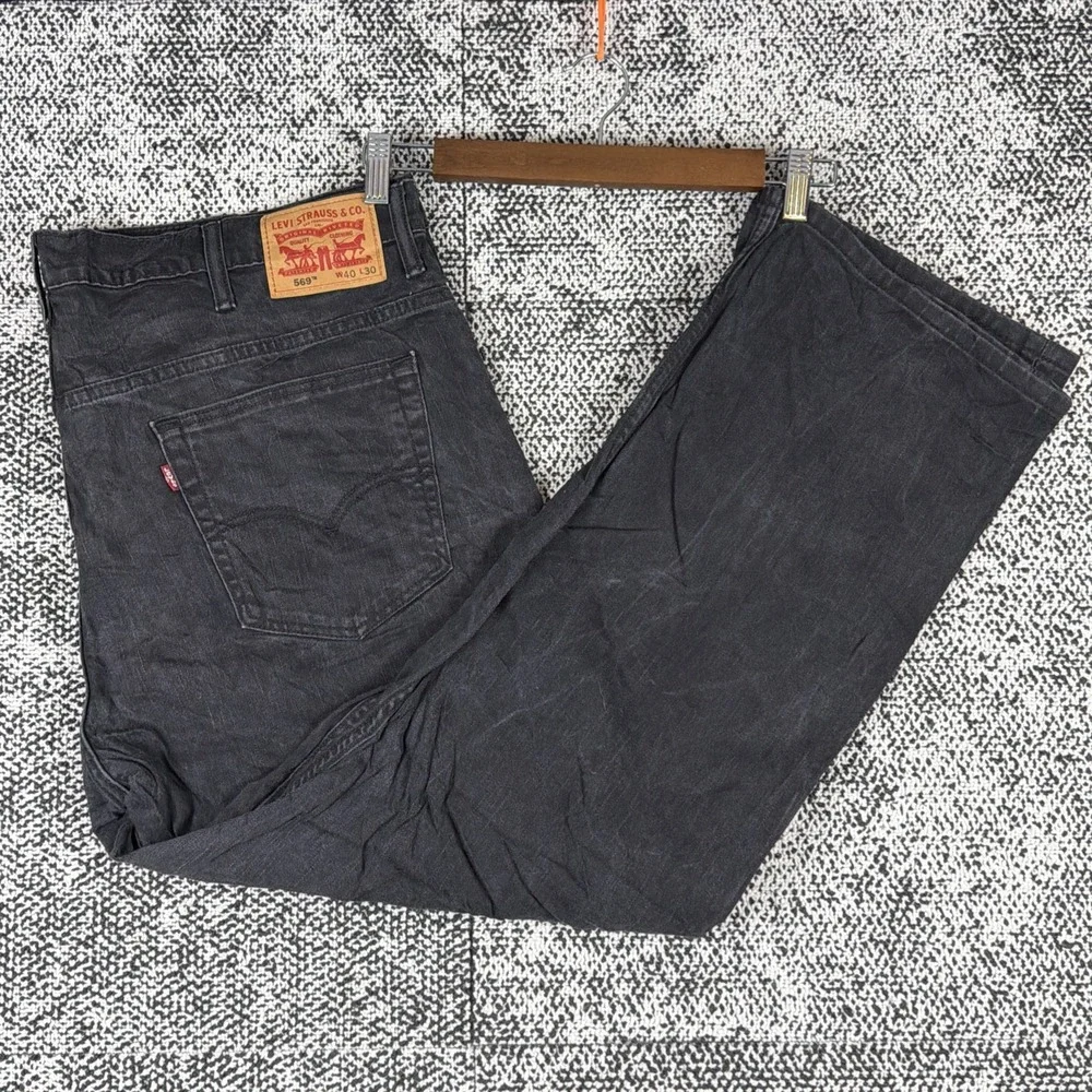 Levis 569 Faded Black Jeans Mens 40 X 30 (FITS 41 X‎ 29) Straight Leg Baggy